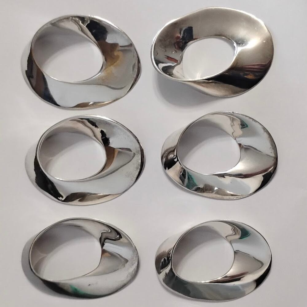 Vintage Modernist Silver Tone Twist Elliptical Napkin Rings Metal